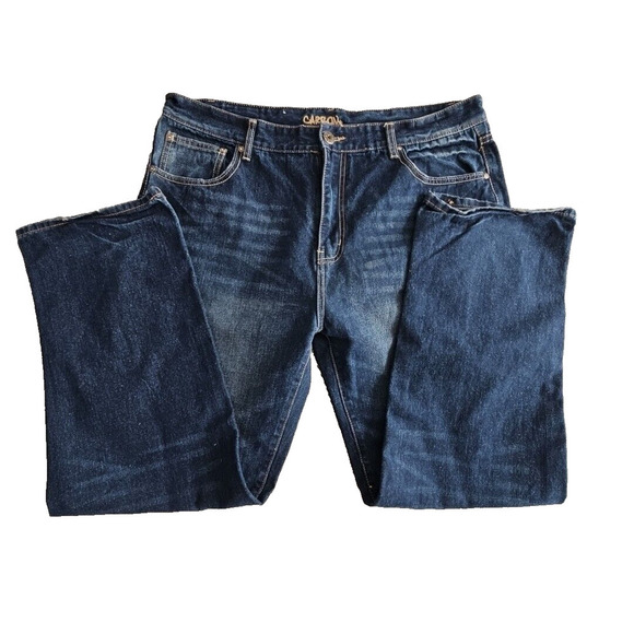Carbon Jeans Men's Size W38 L32 Straight Leg Dark Blue Wash Wide Leg Y2K Boho - Picture 4 of 16